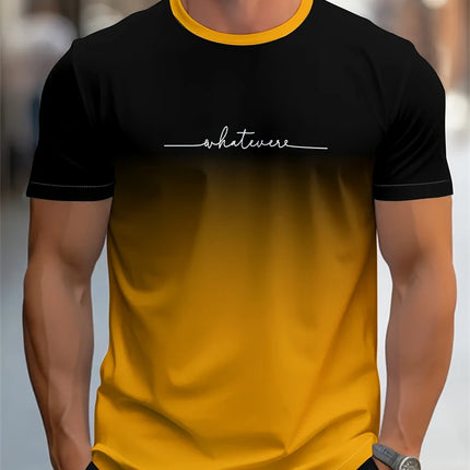 Men's Summer Letter Pattern Printed T-shirt Breathable Comfortable Simple Round Neck Men's T-shirt Outdoor Sports Casual Top