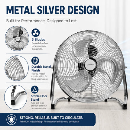 DICTROLUX Ventilatore da Pavimento in Metallo 51cm, 120W, 3 Velocità, 90° di Rotazione °   Inclinazione Regolabile 91m³/min 220-240V