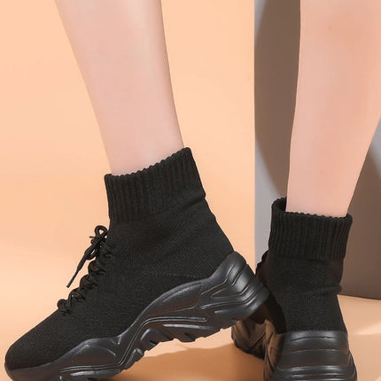 Women Casual Mesh Shoes Fashion Knitted Socks Shoes Chunky Shoes Slip-on Casual Sneakers Men Light Breathable Walking Footwear PlatiNum