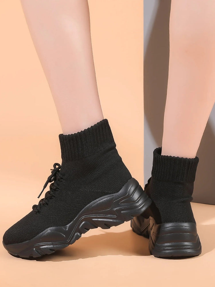 Women Casual Mesh Shoes Fashion Knitted Socks Shoes Chunky Shoes Slip-on Casual Sneakers Men Light Breathable Walking Footwear PlatiNum