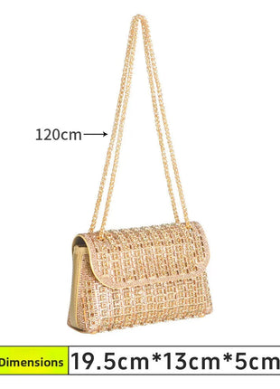 Fashionable Retro Diamond Studded Gold Chain Women's Crossbody Bag Handbag Dinner Bag Underarm Bag Single Shoulder Bag PlatiNum