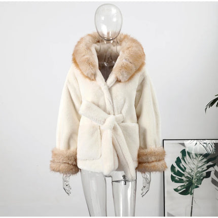 Cotton Lined Furry Fur Collar Belts Jacket Women Fashion Long Sleeve Thicken Warm Female Coat 2025 Winter Street Casual Outwear