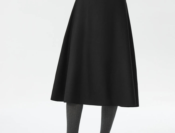 FSLE Office Lady Wool High Waisted A-line Skirt for Women Thickened Medium Length 2024 Winter New Women Casual Skirts 24FS14642 PlatiNum