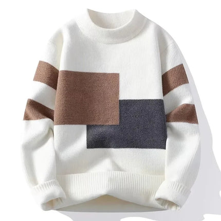 Autumn Winter New Men's Sweater Fashion Patchwork O-Neck Knit Pullovers Men Loose Casual Knitted Sweaters Hip Hop Streetwear Man