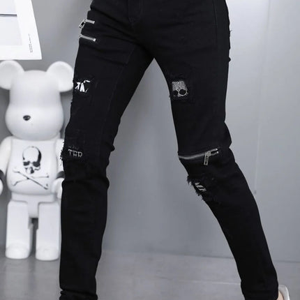 2024 Spring and Autumn Fashion Trend Black Straight Leg Ripped Jeans Men's Casual Comfort Breathable High-Quality Denim Pants PlatiNum