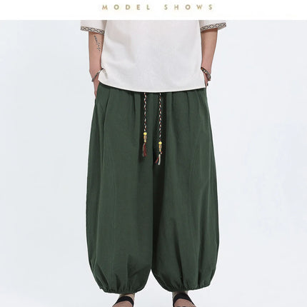 Pantaloni Lantern da Uomo: Pantaloni Casual in Cotone e Lino, Tinta Unita, Oversize, Comodi, a Gamba Larga, Stile Streetwear - Vendita Calda