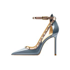 Sandali da donna primavera estate con rivetti Scarpe singole da donna con punta coperta e tacco alto Scarpe eleganti eleganti con cinturino alla caviglia platinumshop