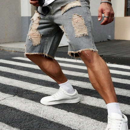 Pantaloncini di jeans elasticizzati alla moda da uomo nuovi estivi Retro High Street Style Old Slim Fit Jeans corti Splicing Design Cotton Brand