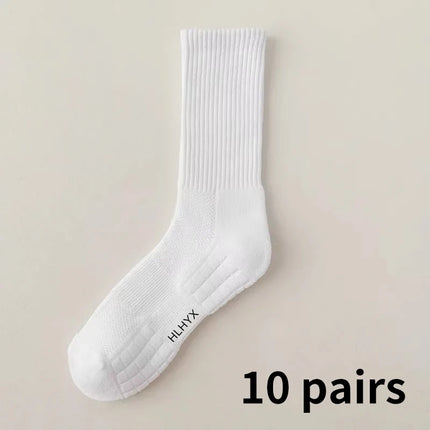 10 paires de chaussettes HLHYX pour homme en coton déodorant, à fond en éponge, mi-mollet, blanches, épaissies, pour le sport et le basket-ball