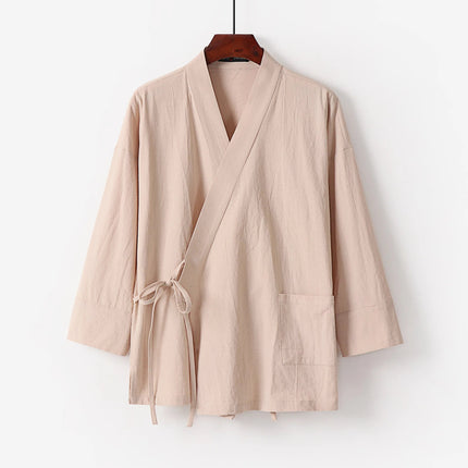 2025 Men's Summer Cotton Linen Two Pieces Chinese Style Lace Up Kimono Tops+Pants Casual Suit Male Vintage Hanfu Tang Suit M-9XL PlatiNum