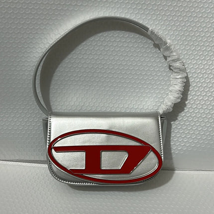 Borsa a Tracolla in Pelle PU Effetto Specchio Argento Lucido con Decorazione Ovale in Rilievo, Tracolla Staccabile, Mini Borsetta Futuristica da Donna