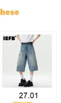 IEFB Niche Pantaloncini in denim da uomo con schizzi di vernice, casual, a gamba larga, alla moda, vestibilità ampia, lunghezza al ginocchio, 9X3271