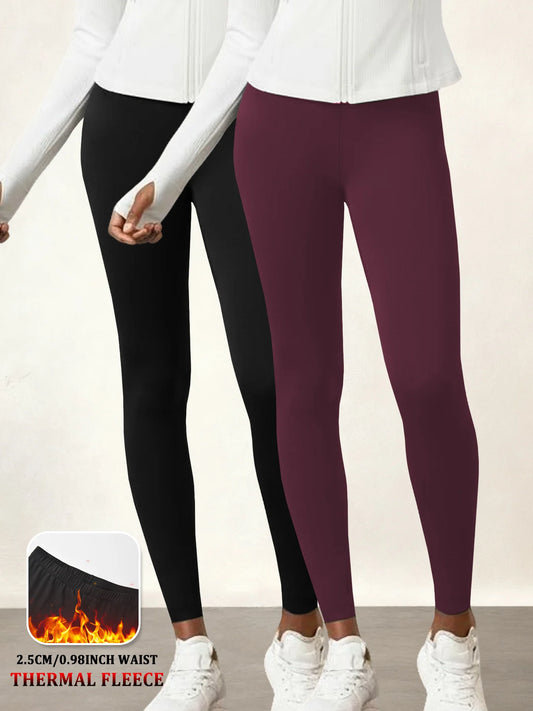 2 Pack Women's thermal fleece lined leggings. Super soft design perfect for yoga, running and cold weather activities