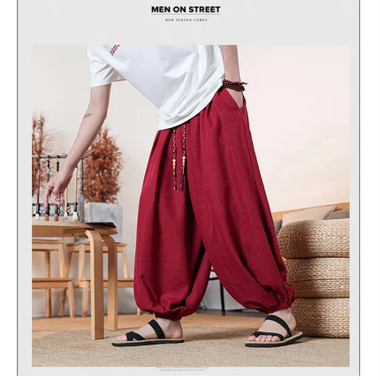 Pantaloni da uomo in seta ghiaccio, stile cinese, vestibilità ampia, alla moda, estivi, casual, sportivi, modello lanterna, taglie forti fino alla 8XL - Offerta imperdibile!