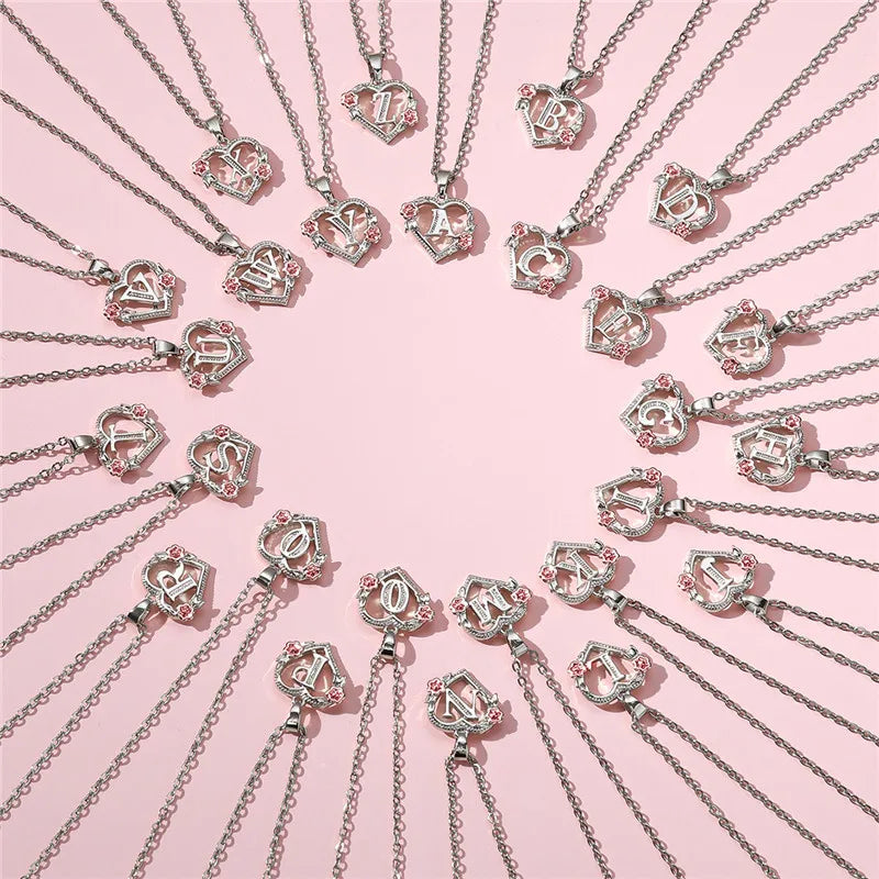 Collana con ciondolo fiore lettera AZ femminile carina, regalo di gioielli da sposa color argento per le donne