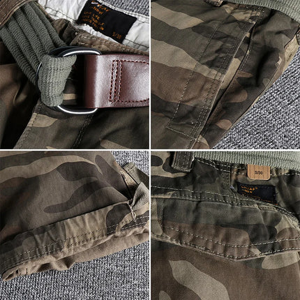 Heavyweight Camouflage Pants Men Clothing Multi-pockets Solid Color Patchworked Outdoor Trousers Retro Cargo Casual Wear Jogger