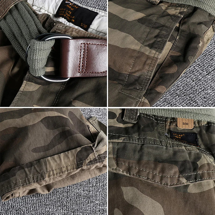 Heavyweight Camouflage Pants Men Clothing Multi-pockets Solid Color Patchworked Outdoor Trousers Retro Cargo Casual Wear Jogger