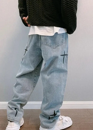 Jeans Men Wide Leg Cargo Pants Streetwear Baggy Men Korean Fashion Loose Straight Male Clothing Y2K Hip Hop Style Male Trousers PlatiNum