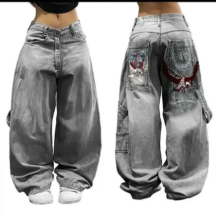Jeans larghi ricamati modello Joker di tendenza della moda americana Donna Street Y2K Nuovi pantaloni a gamba larga oversize Hip Hop Jeans unisex