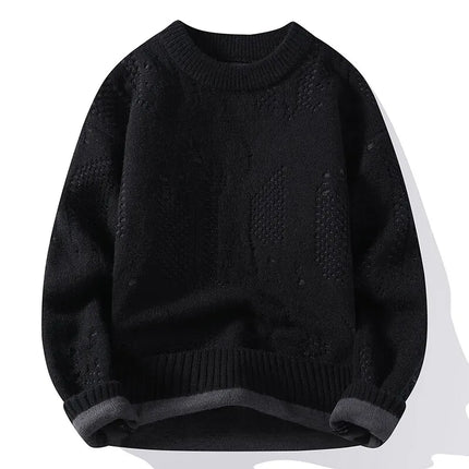 Autumn Winter Fashion Hole Knit Sweater Men O-Neck Solid Color Youthful Vitality Casual Knitted Pullovers Man Streetwear Sweater