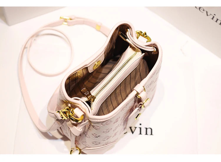 2024 borsa a secchiello portatile in pelle dolce e di lusso con stampa floreale delicata e sciarpe bella borsa a tracolla da donna