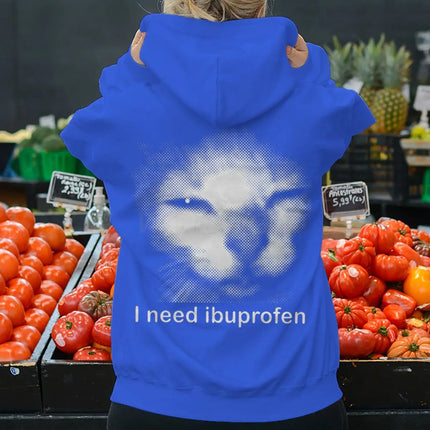 Fun Cat Meme Men Women Hoodies "I Need Ibuprofen" Harajuku Animal Streetwear Long Sleeve Hoody Hip Hop Kitten Hoodie For Male
