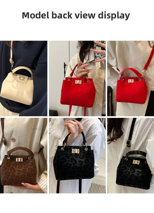 Elegante Mini Borsa a Tracolla con Manico Superiore, Chiusura Dorata, Versatile Borsa in Finta Pelle Scamosciata e Pelle per Uso Quotidiano Femminile