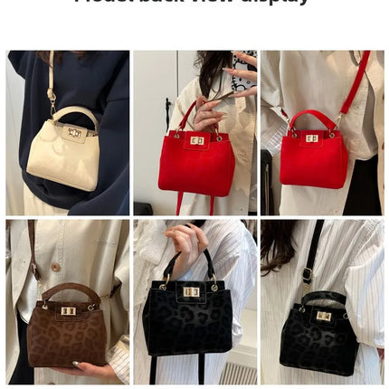 Elegante Mini Borsa a Tracolla con Manico Superiore, Chiusura Dorata, Versatile Borsa in Finta Pelle Scamosciata e Pelle per Uso Quotidiano Femminile