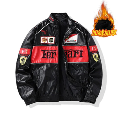Giacca calda Ferrari F1 da uomo, look retrò motociclistico.