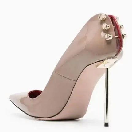 Décolleté a spillo con borchie in metallo in pelle verniciata nera sexy Décolleté da donna con punta a punta e tacco alto, scarpe da sera con tacco alto platinumshop