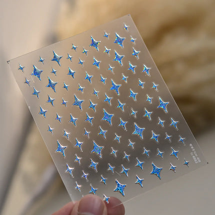 Punk Glitter Powder Blue Pink Star Charm Laser Silver Gold Starlight Rhinestones Moon DIY Nail Art Stickers Manicure Tool Decals
