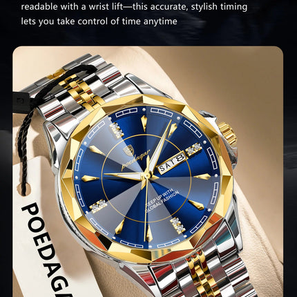 POEDAGAR Orologio da uomo di moda di lusso Top Business Impermeabile luminoso Data Settimana Orologi da uomo Orologio da polso da uomo in acciaio inossidabile al quarzo platinumshop