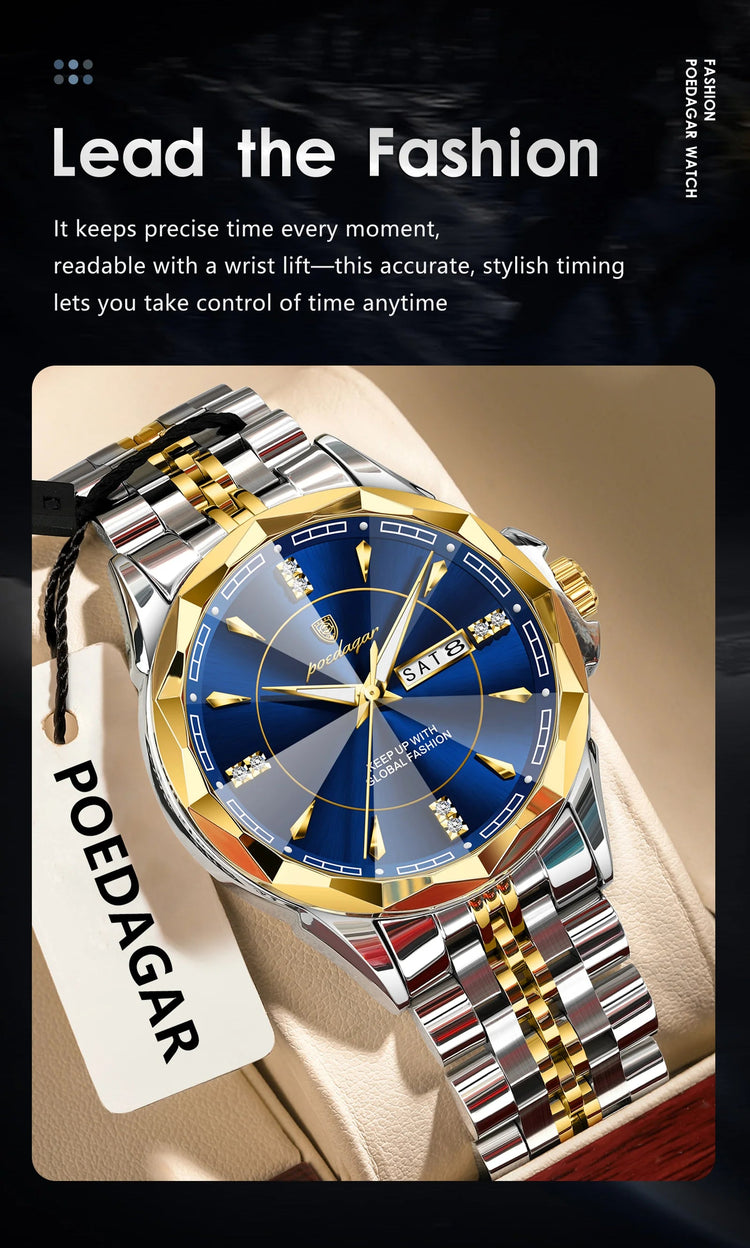 POEDAGAR Orologio da uomo di moda di lusso Top Business Impermeabile luminoso Data Settimana Orologi da uomo Orologio da polso da uomo in acciaio inossidabile al quarzo platinumshop
