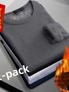 Thickened Fleece Long Sleeve Crew Neck T-Shirt Men's Inner Wear Breathable Winter Warm Top Solid Color Base Layer Shirt