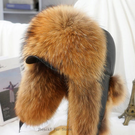 2026 Cap 100% Raccoon Dog Full Fur Fox Fur Hat Men's Fur Ear Protection Winter Thickened and Warm Russian Hat Men's Trend