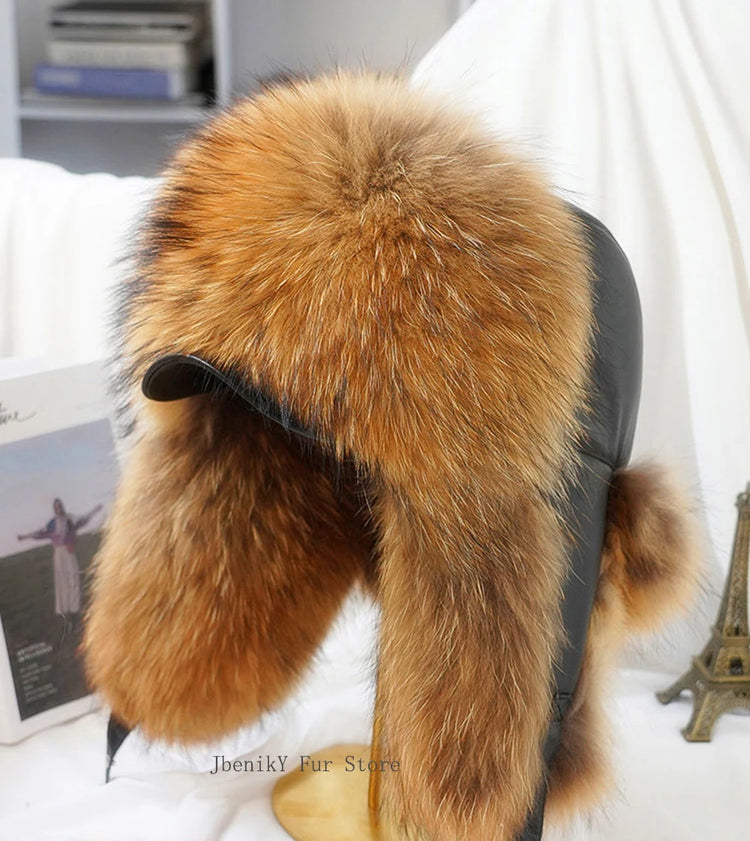 2026 Cap 100% Raccoon Dog Full Fur Fox Fur Hat Men's Fur Ear Protection Winter Thickened and Warm Russian Hat Men's Trend
