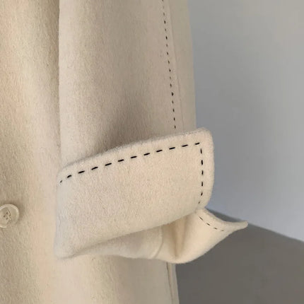 New Solid Korean Style Women Wool Coat Arch Needle Large Neck Versatile Fashion Texture Double Sided Trench Coats Female Winter