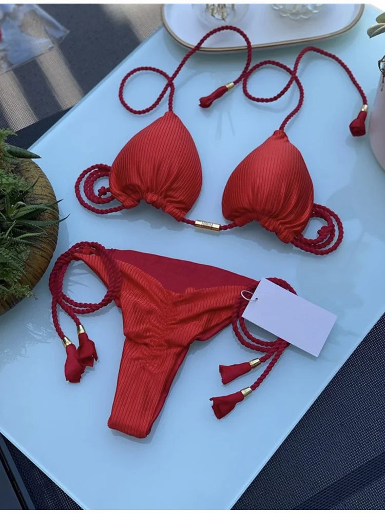 Nuovo Bikini da Donna Multicolore con Triangolo e Laccetti sulla Schiena platinumshop