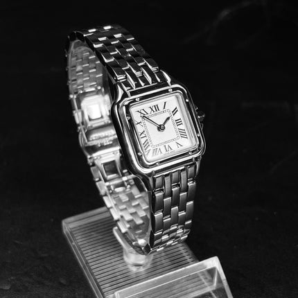 Classico orologio al quarzo quadrato retrò con numeri romani, orologio da coppia, orologio da uomo e da donna di lusso, regalo alla moda in acciaio inossidabile platinumshop