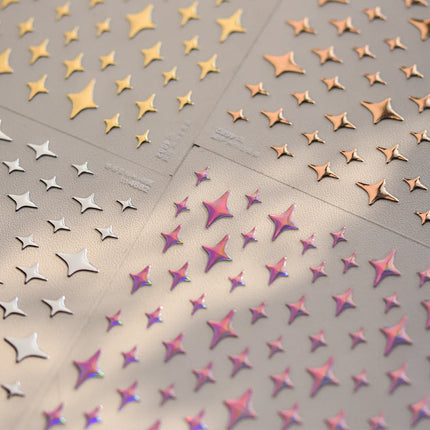 Punk Glitter Powder Blue Pink Star Charm Laser Silver Gold Starlight Rhinestones Moon DIY Nail Art Stickers Manicure Tool Decals