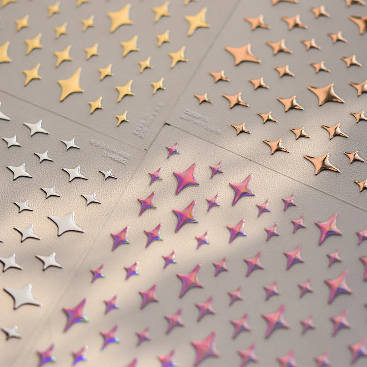 Punk Glitter Powder Blue Pink Star Charm Laser Silver Gold Starlight Rhinestones Moon DIY Nail Art Stickers Manicure Tool Decals