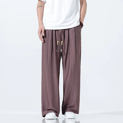 Pantaloni da Uomo a Gamba Dritta Estivi in Seta Ghiacciata, Pantaloni a Gamba Larga Freschi, Nuovi Arrivi di Tendenza, Traspiranti, Stile Cinese, Casual