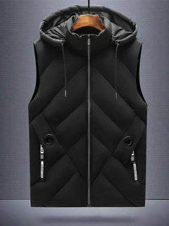 Winter Down Cotton Vest Jacket Men Waterproof Zipper Detachable Hat Sleeveless Coat Man Hooded Stand-Up Collar Casual Waistcoat