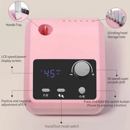 Professional Manicure Pedicure Nail Art Tool Electric Nail Drill High Rotation Speed Quick Nail Grinding Surface Polisher
