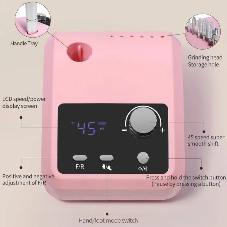 Professional Manicure Pedicure Nail Art Tool Electric Nail Drill High Rotation Speed Quick Nail Grinding Surface Polisher