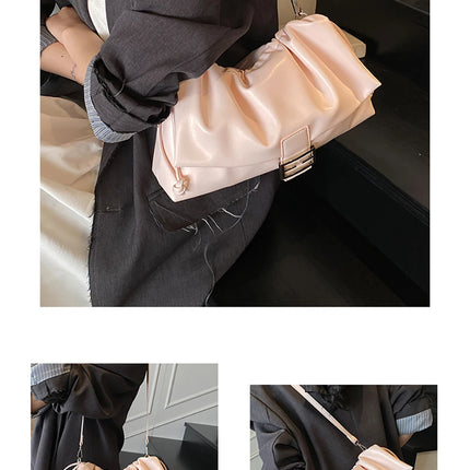 Women's Large Capacity Casual Single Shoulder Bag Soft Leather Cloud Pleated Drawstring Tote Bag Fashion Versatile Underarm Bag