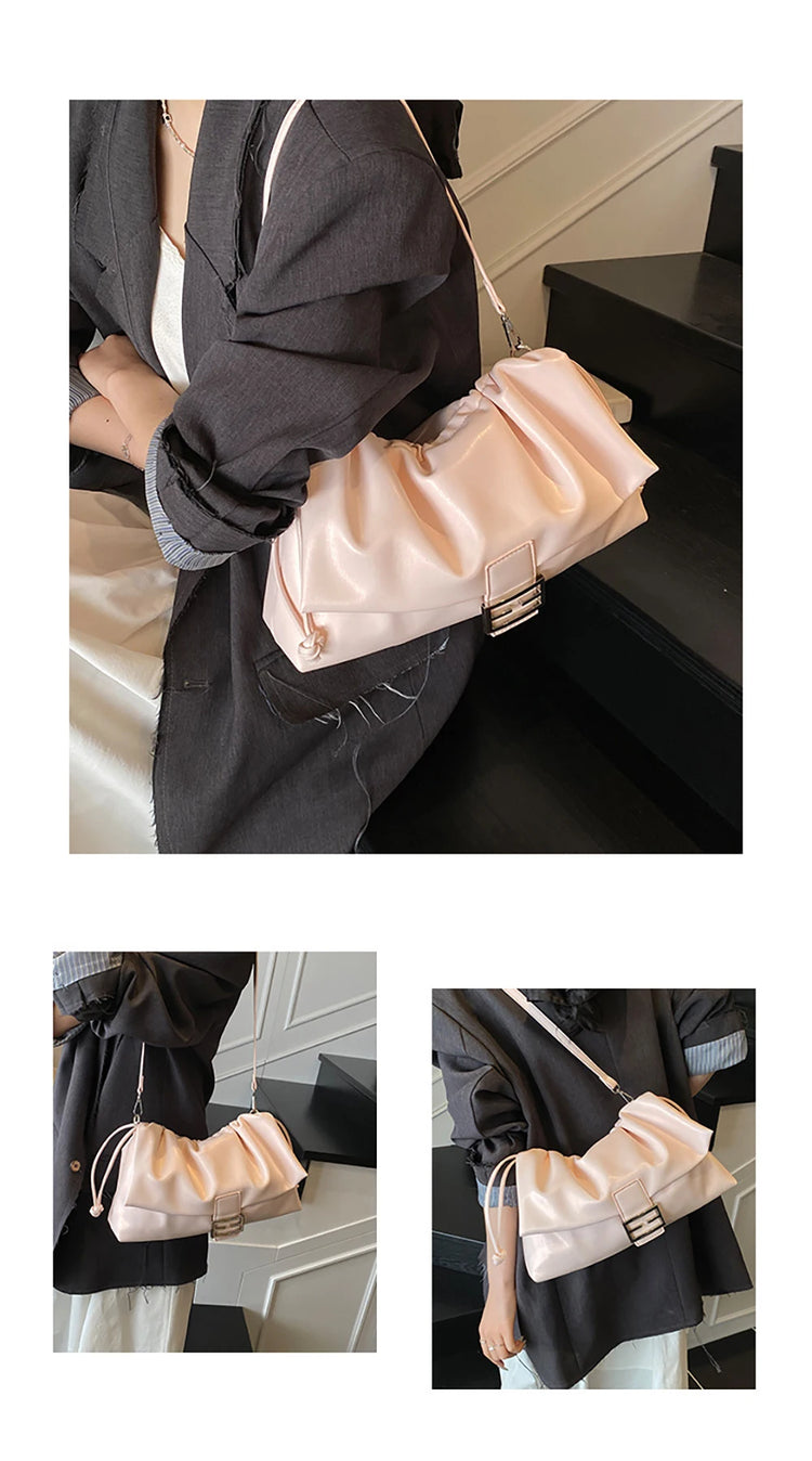 Borse tote con coulisse pieghettate a nuvola in morbida pelle Borsa a tracolla singola casual di grande capacità da donna Borsa sotto le ascelle versatile alla moda