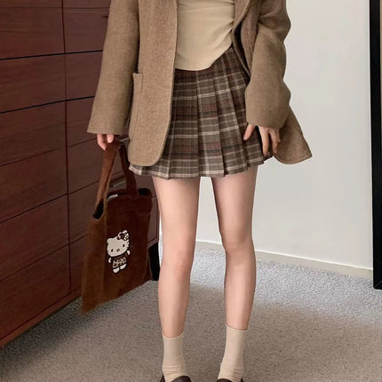 Preppy Style Plaid Pleated Skirt Women Fall Winter High Waist Woolen Mini Skirt Japanese School Uniforms Kawaii Y2K Jk Skirts PlatiNum
