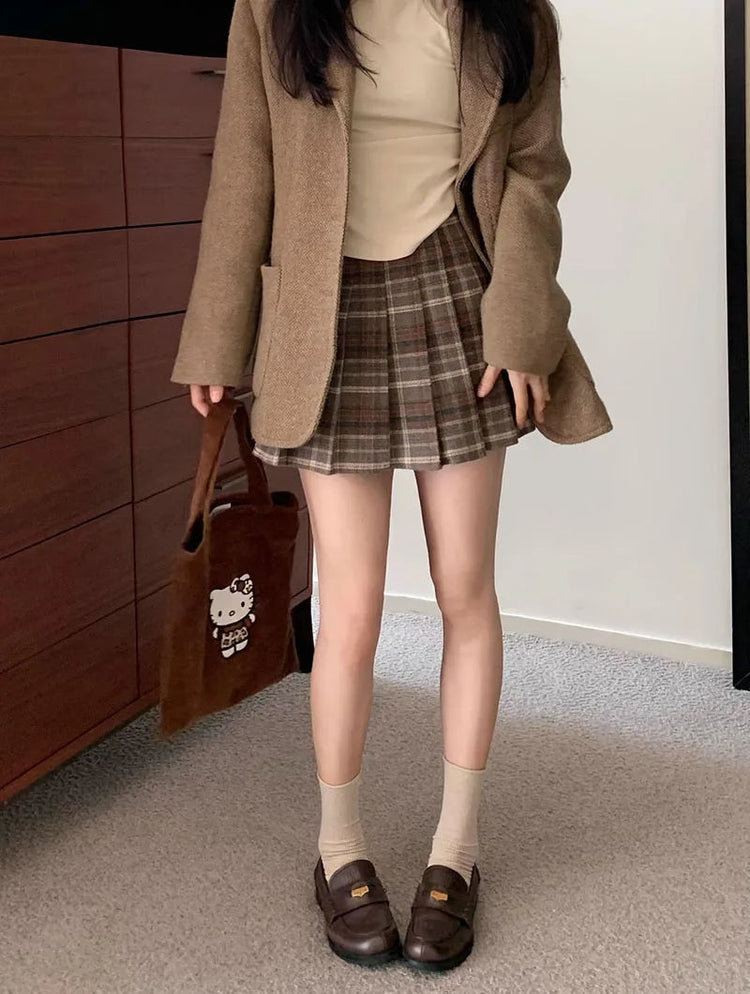 Preppy Style Plaid Pleated Skirt Women Fall Winter High Waist Woolen Mini Skirt Japanese School Uniforms Kawaii Y2K Jk Skirts PlatiNum