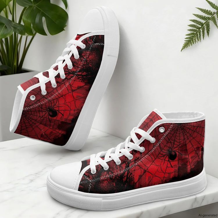XIXIRIMIDO Red Canvas Sneakers Men New Canvas Sneakers Halloween Shoes Woman Comfortable High-Top Canvas Shoes Skull Pattern